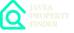 Javea Property Finder logo with turquoise house icon and beige text.