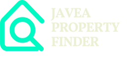 Logo of Javea Property Finder with turquoise house icon and beige text.